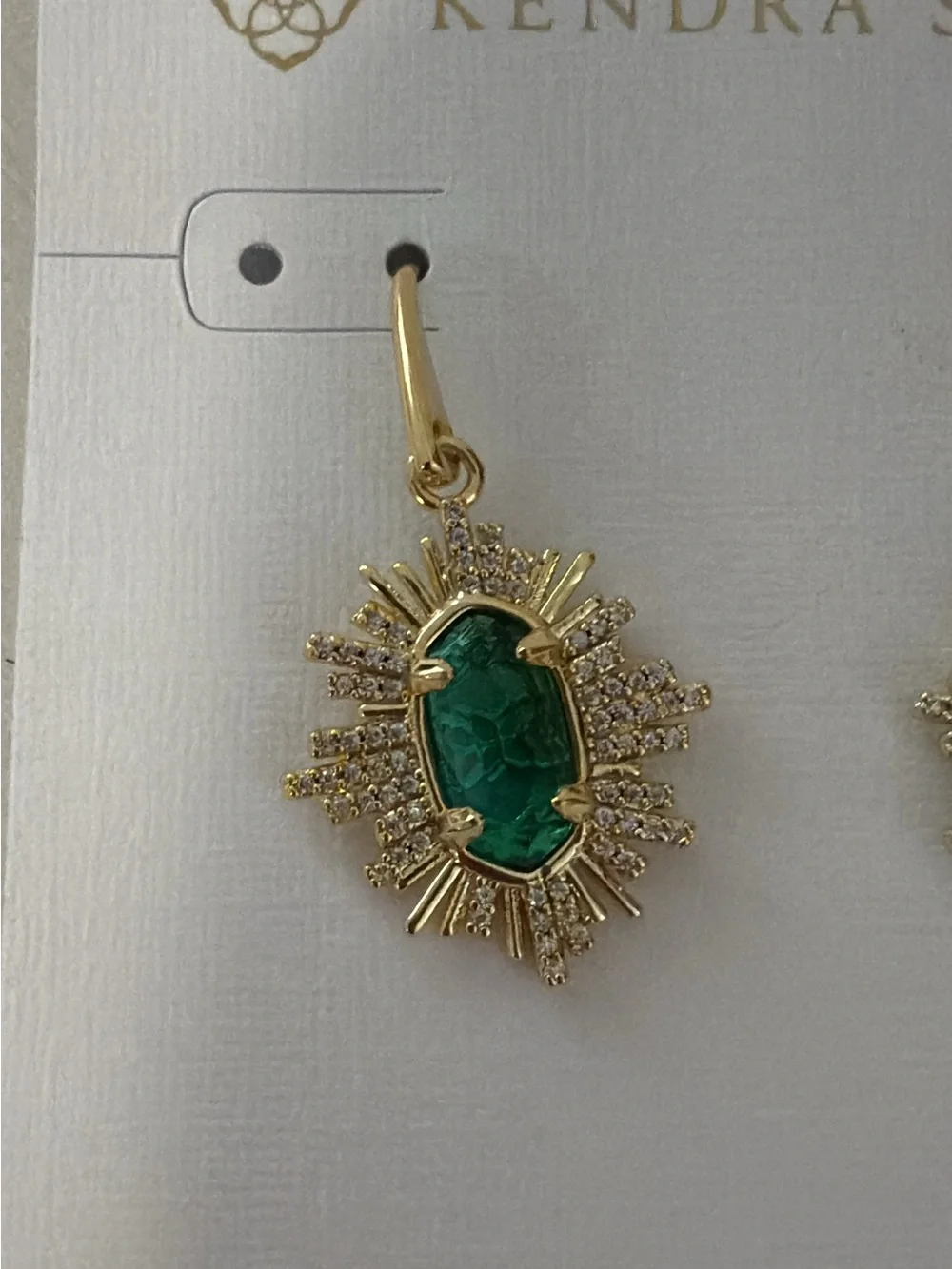 Kendra Scott Grayson Sunburst Drop Earrings in Green Glass NEW
